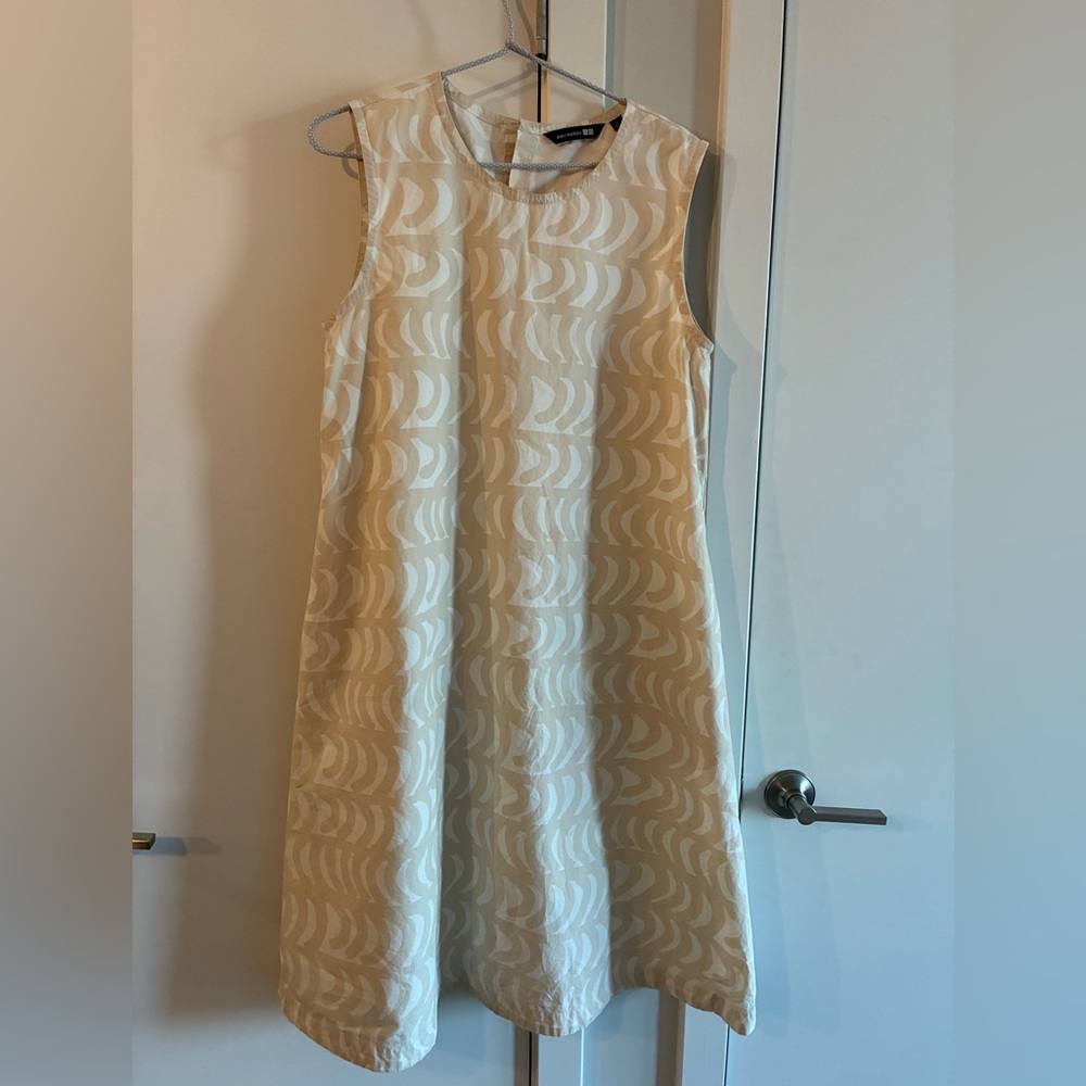 Marimekko Cream Wave-Print Sleeveless Mini Dress